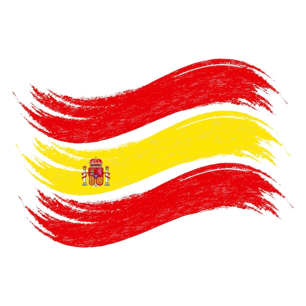 Trazo de pincel grunge con bandera nacional de españa aislado en una ilustración de vector de fondo blanco