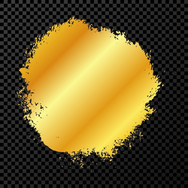 Trazo de pincel grunge dorado Pintura en mancha de tinta de pincel dorado Mancha de tinta aislada sobre fondo transparente oscuro Ilustración vectorial