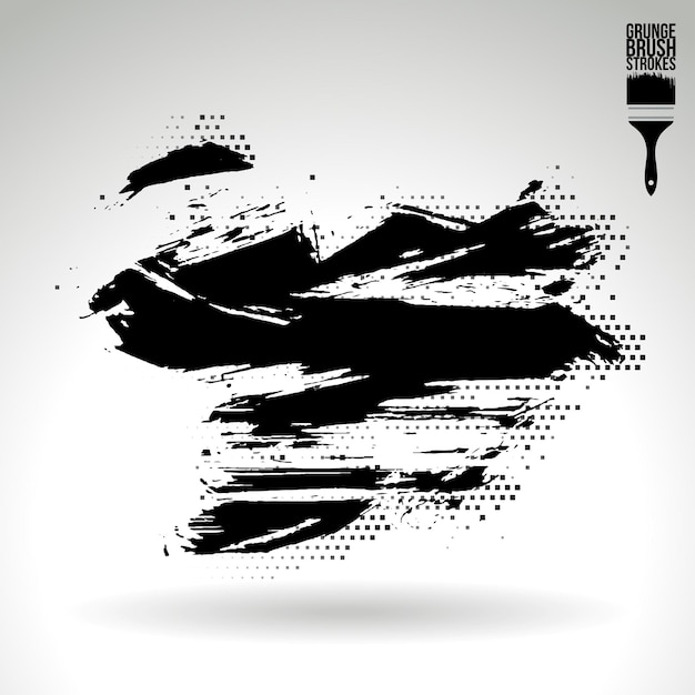 Trazo de pincel negro y textura Grunge vector abstracto elemento pintado a mano Subrayado y borde