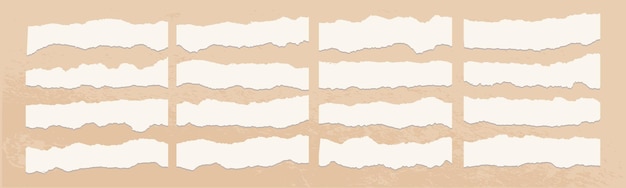 Trazo de tira de papel rasgado con bordes atascados cortados ilustración vectorial Forma de pieza de papel de nota horizontal en blanco Conjunto de banda de título blanco Borde de caligrafía fondo de encabezado de grunge aislado