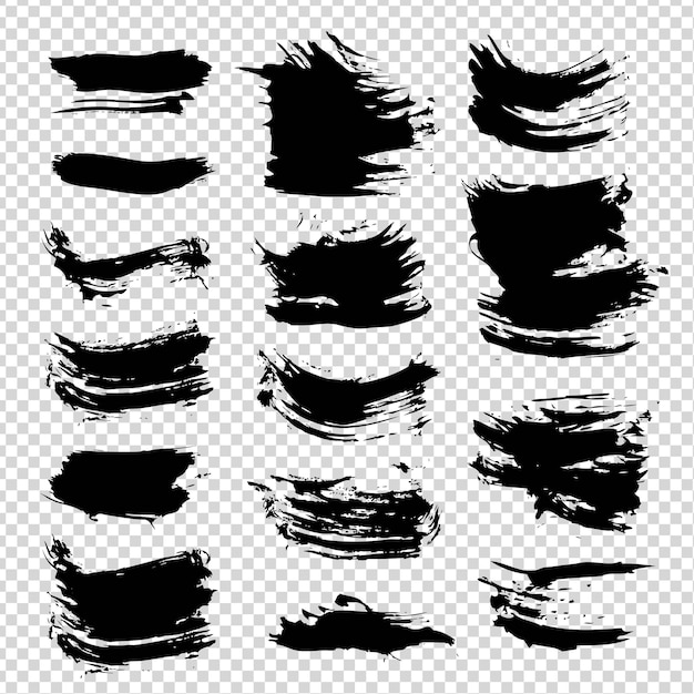 Trazos cortos de textura negra abstractos en un fondo transparente de imitación