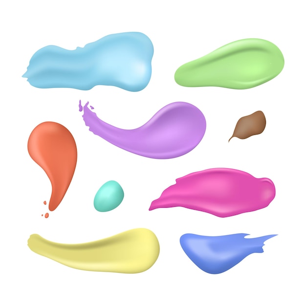 Trazos de frotis de corrector de color cosmético 3d detallados realistas Conjunto de varios tonos de crema para el cuidado de la piel Ilustración vectorial