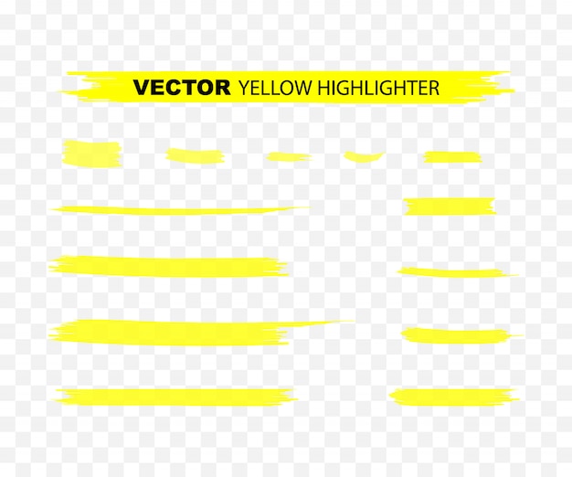 Vector trazos de marcador de resaltador amarillo. conjunto de resaltado dibujado a mano acuarela amarilla.