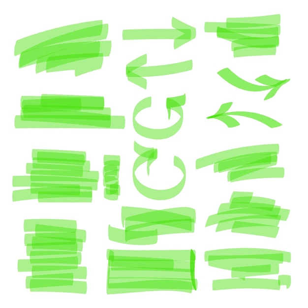 Trazos de marcador vectorial verdes en un fondo transparente