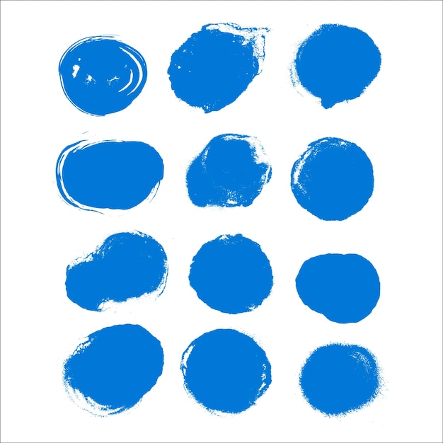 Trazos de pincel azul Juego de pinceles vectoriales Elementos de diseño grunge redondos Cuadros de texto largos Sucio