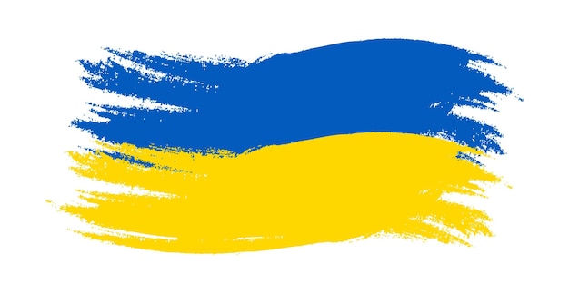 Trazos de pincel azul naranja de la bandera de pintura de Ucrania sobre un fondo blanco Ilustración vectorial