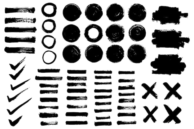 Trazos de pincel de colección de vectores juego de pinceles elementos de diseño de grunge pincel de tinta negra