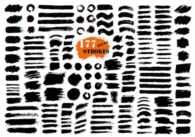 Trazos de pincel Conjunto de pinceles vectoriales Elementos de diseño grunge redondos Cuadros de texto largos Banners de textura sucia circular Salpicaduras de tinta Objetos pintados en diagonal