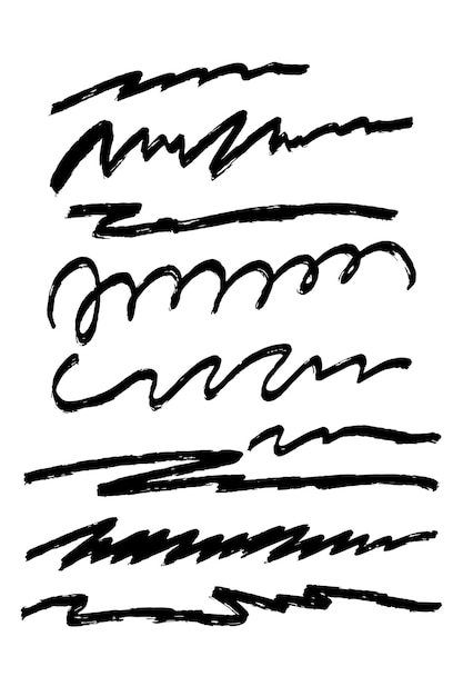 Trazos de pincel de croquis resaltan líneas de subrayado ondas de énfasis establecidas Marca de verificación dibujada a mano
