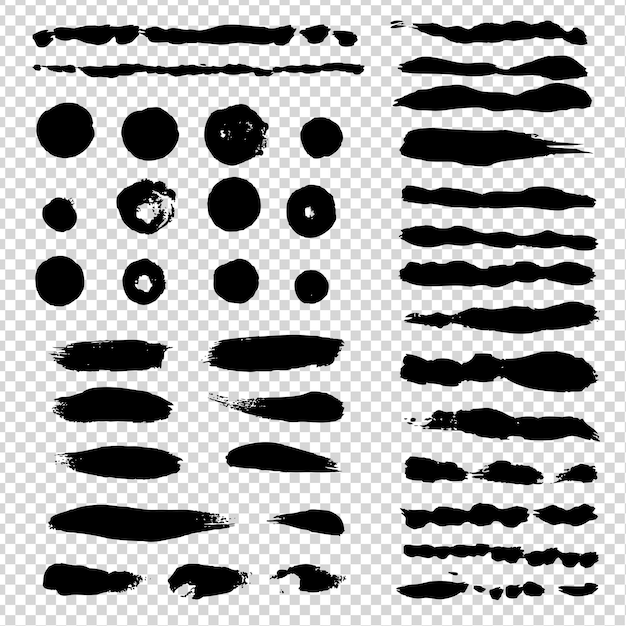 Trazos de pincel fino de textura abstracta negra sobre fondo transparente de imitación