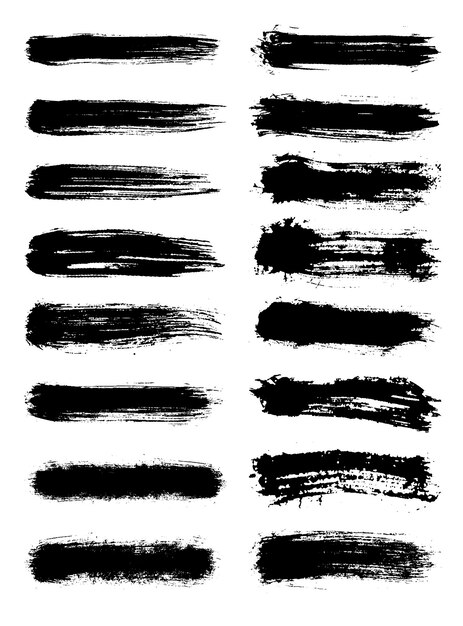 Trazos de pincel grunge Conjunto de rayas negras tiza y carbón sobre fondo blanco