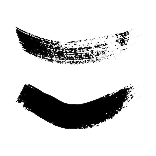 Trazos de pincel grunge negro. Dos rayas de tinta onduladas pintadas. Mancha de tinta aislada sobre fondo blanco. Ilustración vectorial