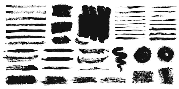 Trazos de pincel Grunge pintura tinta líneas tiza textura conjunto de marcos de pincel negro