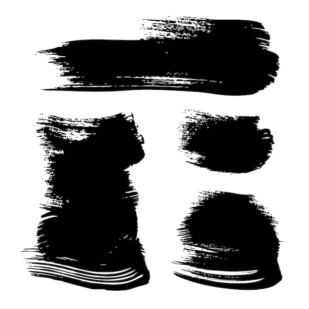 Trazos de tinta negra con textura abstracta sobre papel rugoso aislado en un fondo blanco