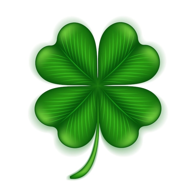 Trébol de cuatro hojas 3d aislado sobre fondo blanco. Hoja de trébol, el símbolo del Día de San Patricio