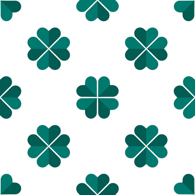 Trébol de dibujos animados en patrones sin fisuras de estilo plano. Fondo del día de San Patricio. Infinidad de la cultura irlandesa