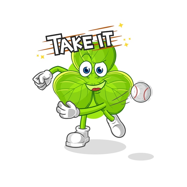 Trébol lanzando personaje de dibujos animados de vector de béisbol