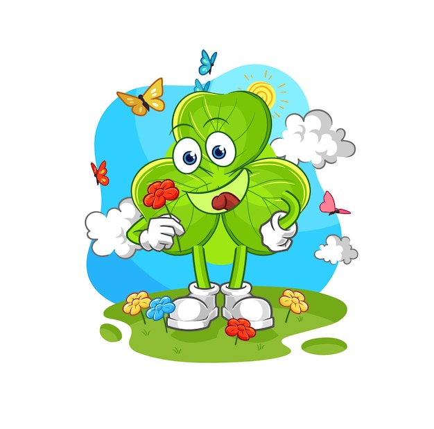 Trébol recoger flores en vector de caracteres de primavera