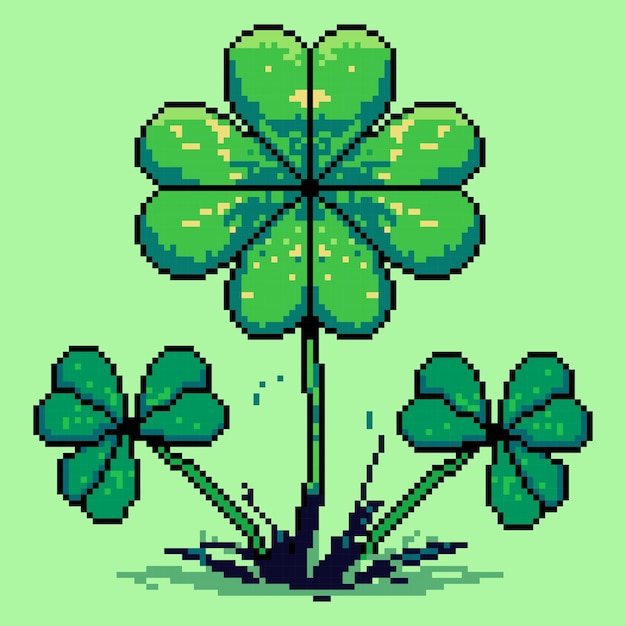 Trebol verde de 4 hojas en Pixel Art