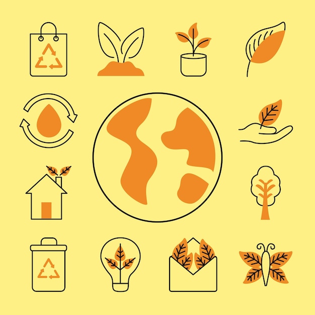 Vector trece iconos orgánicos y de la naturaleza.