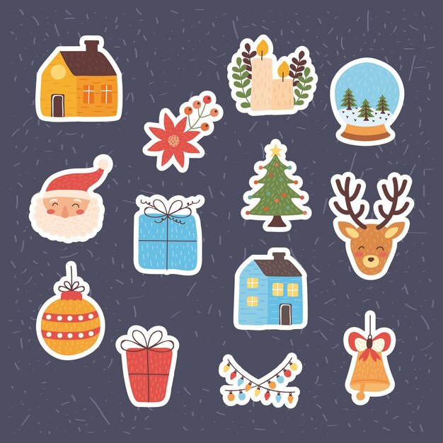 Trece iconos de vacaciones de navidad