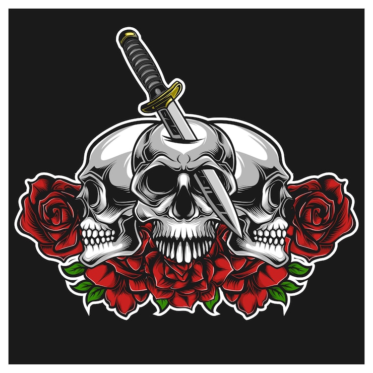 Tree Skull Dead una cabeza con cuchillo y rosas