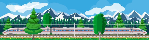 Vector el tren de alta velocidad y el paisaje de verano