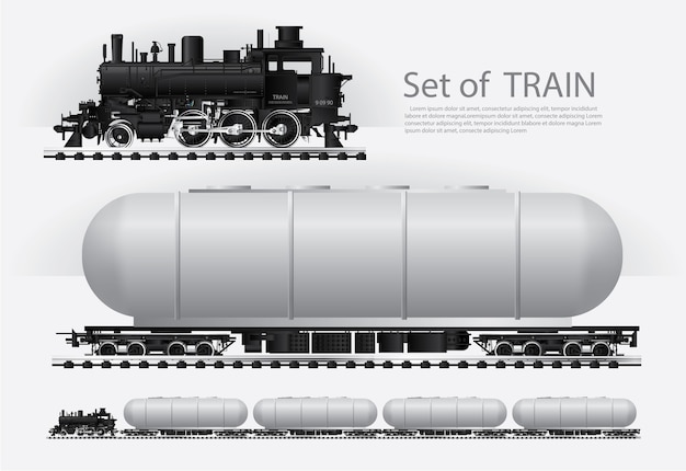 Tren de carga en una vía férrea ilustración vectorial