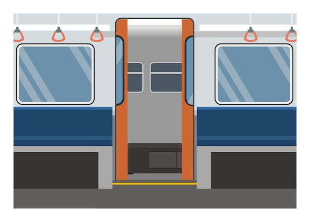 Tren de cercanías vacío con la puerta abierta ilustración plana simple
