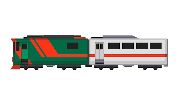 Vector tren expreso de pasajeros. vagón de ferrocarril. metro de dibujos animados o tren de alta velocidad.