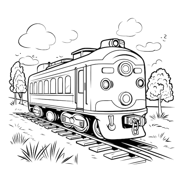 Tren en el ferrocarril en colores blanco y negro