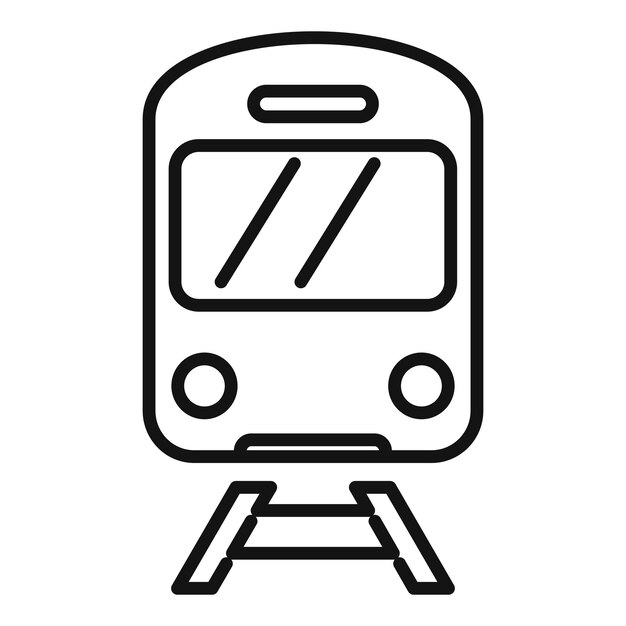 Tren, ferrocarril, icono, contorno, vector, plataforma, estación, gente, esperar