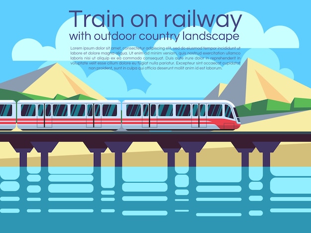 Tren en ferrocarril con paisaje campestre al aire libre