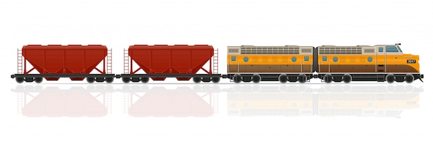 Vector tren ferroviario con locomotora y vagones ilustración vectorial