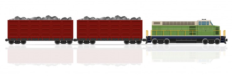 Vector tren ferroviario con locomotora y vagones ilustración vectorial