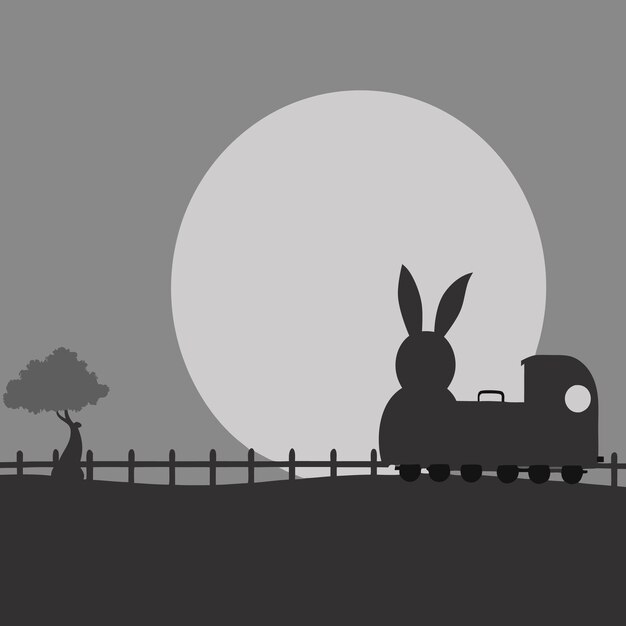 Tren de Halloween bajo luna llena con murciélagos volando en el cielo nocturno Espeluznante aventura de fantasía surrealista