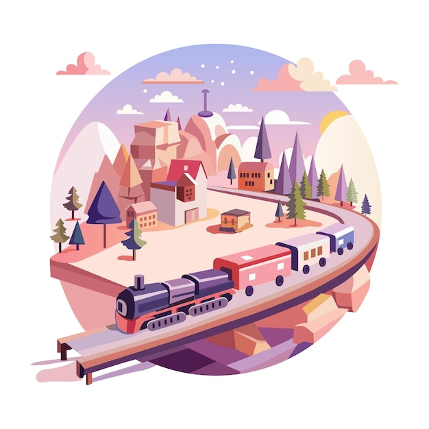 un tren con una imagen de una ciudad y una ciudad en el fondo