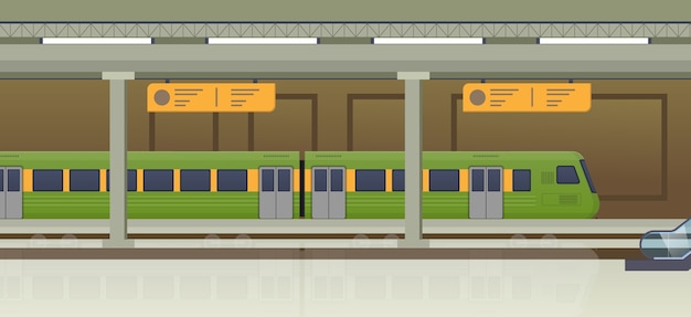 Tren moderno, metro tranvía y estación de tren subterráneo.