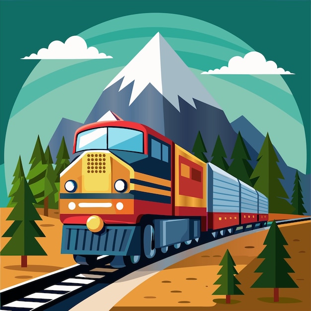 un tren con una montaña al fondo