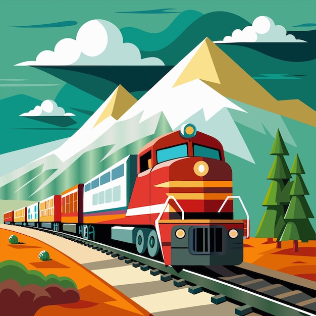 un tren con una montaña al fondo