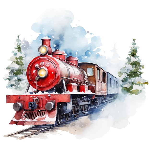 Vector tren de navidad dibujado a mano vectorial