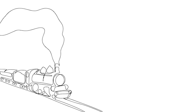 Tren retro de una línea continua Locomotora de arte de línea Arte vectorial dibujado a mano