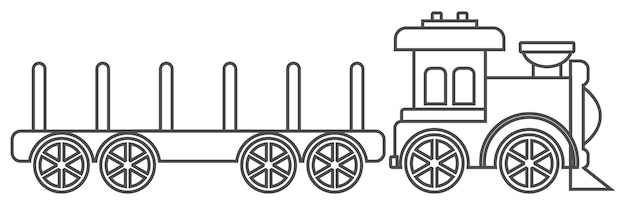 Tren de vapor de juguete con icono de contorno de plataforma de carga de metal en estilo plano Ilustración de juguete para niños