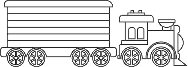 Tren de vapor de juguete con icono de contorno de vagón de vagón de carga ferroviaria en ilustración vectorial de estilo plano