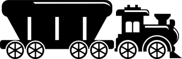Tren de vapor de juguete con vagón de carga de metal en ilustración vectorial de estilo plano