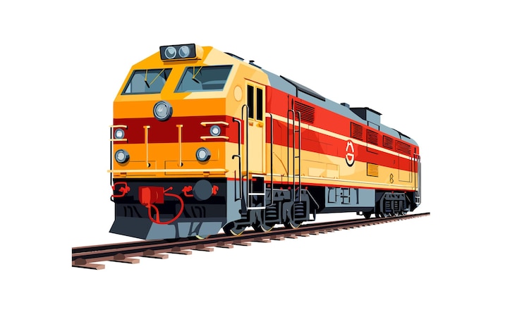 Tren vintage clásico en vías en estilo vectorial detallado
