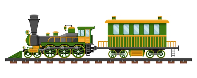 Vector tren vintage en ilustración de diseño de ferrocarril aislado sobre fondo blanco