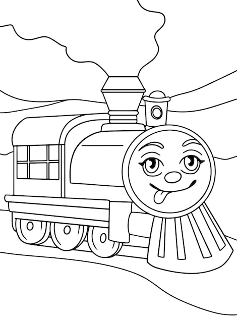 Tren en vivo vagón divertido transporte ferroviario Niños libro para colorear vector