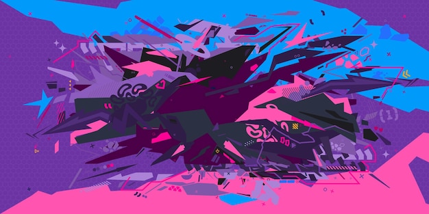 Trendy Abstract Urban Neon Futurista Geométrico Graffiti Arte de la calle Estilo Vector Fondo