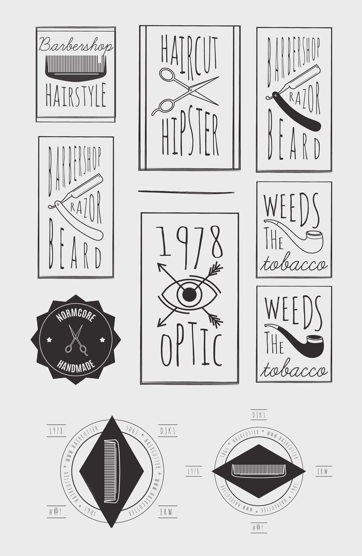 Vector trendy retro vintage insignias bundle elementos retro dibujados a mano para diseños caligráficos